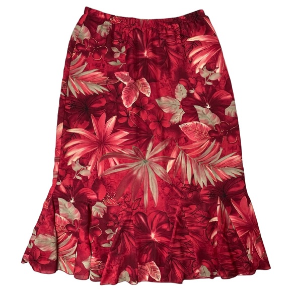 Tanjay plus size 14 red floral long skirt with bottom Ruffles & elastic waist - Picture 6 of 10